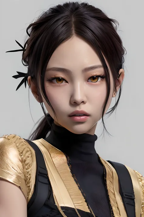 Kim Jennie, Yoruichi, realistic, ultra detailed face, detail eyes, ((best quality)), ((masterpiece)), (detailed), yellow eyes, a...