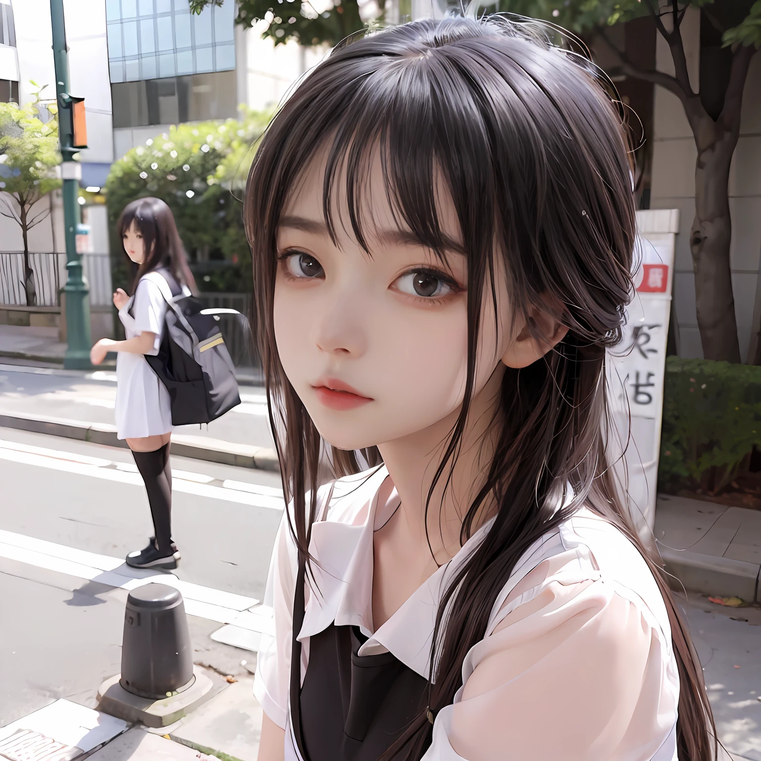 منضدية, واقعية مفرطة, 8 كيلو, خوخه, Fire Lumفيescent,مرحبا فتاة المدرسة、في 、وجه لطيف、Standفيg on a street corner في Shibuya、