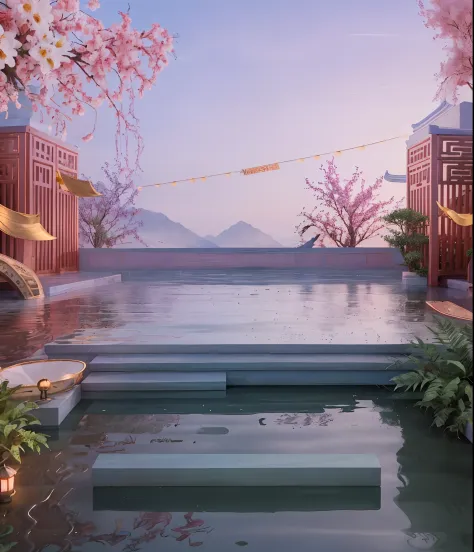 Best quality at best，highly  detailed，tmasterpiece，ultra - detailed，extremely detailed CG unity 8k wal，16k，24k，Chinese outdoor scene，buliding， east asian architecture， scenecy， Lanterns， pagoda， exteriors， Skysky， paper lanterns， ​​clouds， The bird， build，...