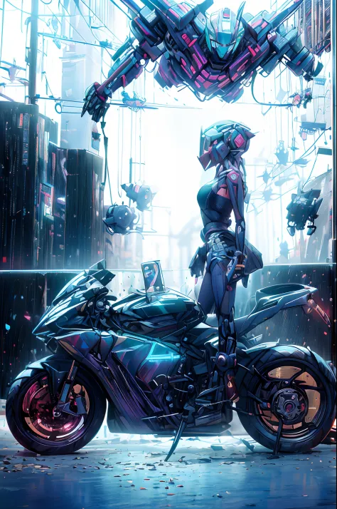 vermelho e azul, Optimus Prime,(1Mechanical boy),sozinho,Cyberpunk City setup,Capacete Mech, Robot,Um mech brilhante,((Detalhes ...