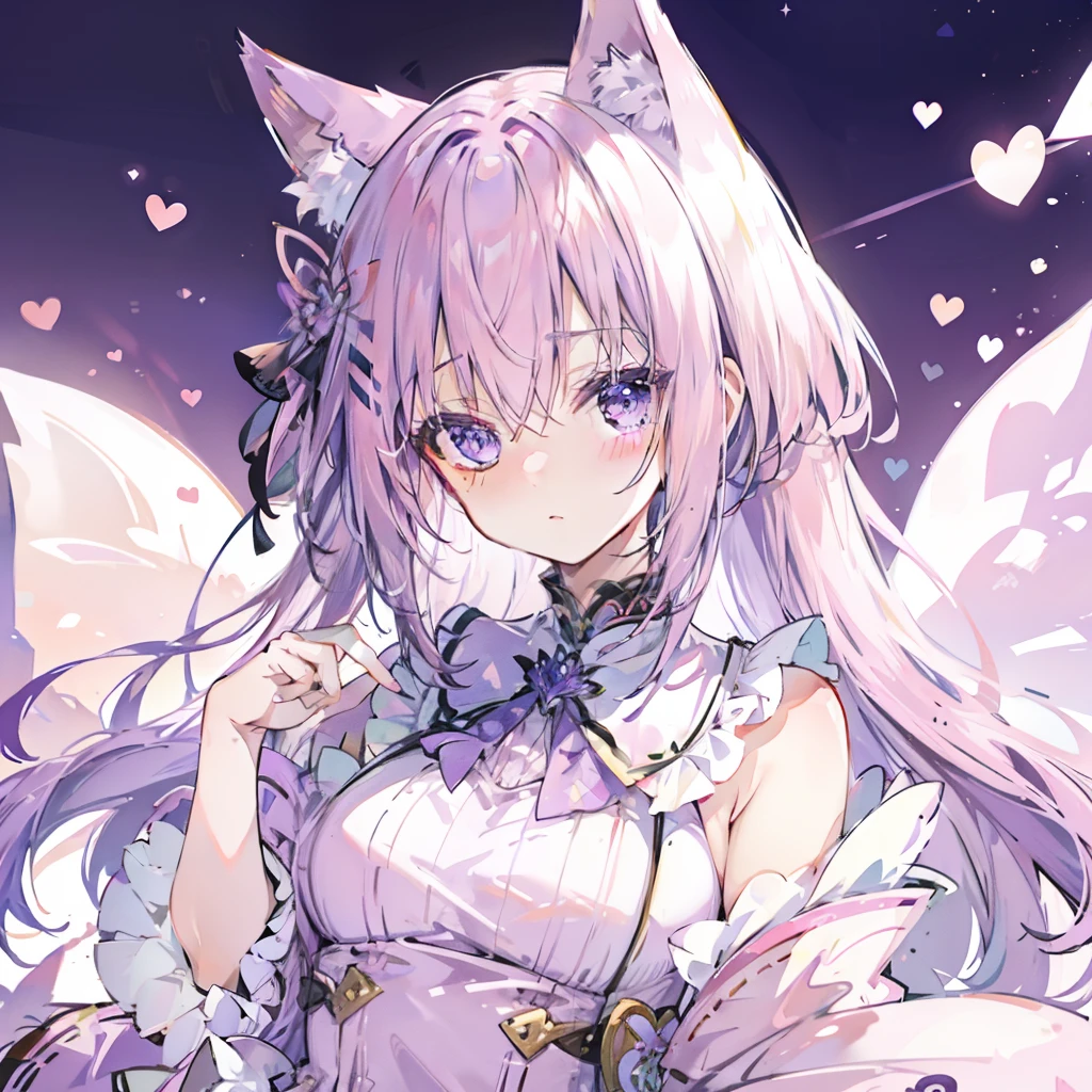 pink violet hair，fox ear，Pink, purple and white clothes，Cute sweet girl，butterflys