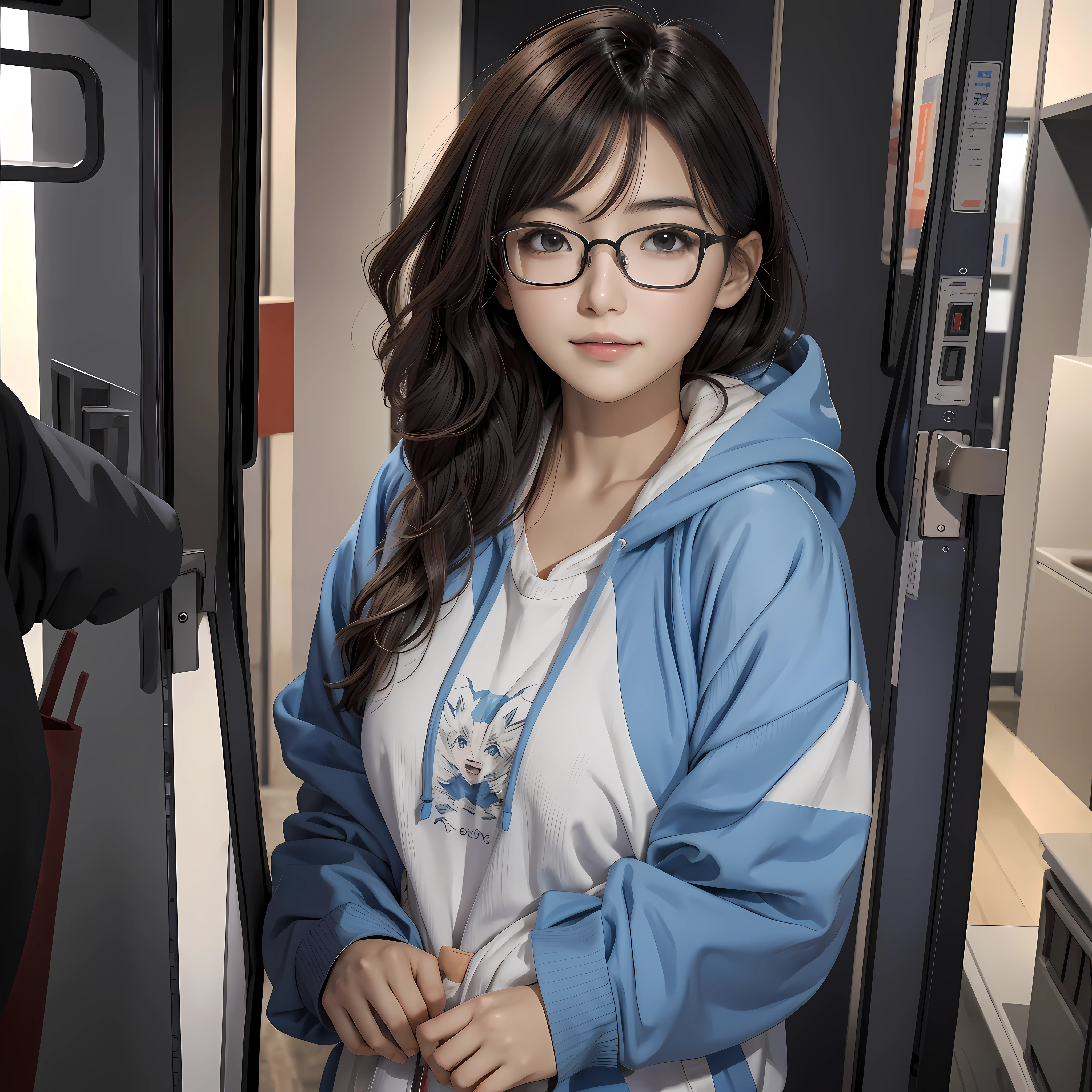 A closeup of an Asian woman with glasses and a hoodie, anime sen no kiseki style, Marin Kitagawa Fanart, em estilo anime, em estilo anime, foto de perfil 1024px, Estilo anime 2D, fanart menina urbana, nanogirlv 2, Garota de anime cyberpunk com capuz, Retrato estilo anime, portrait of a female anime hero, personagem estilo anime