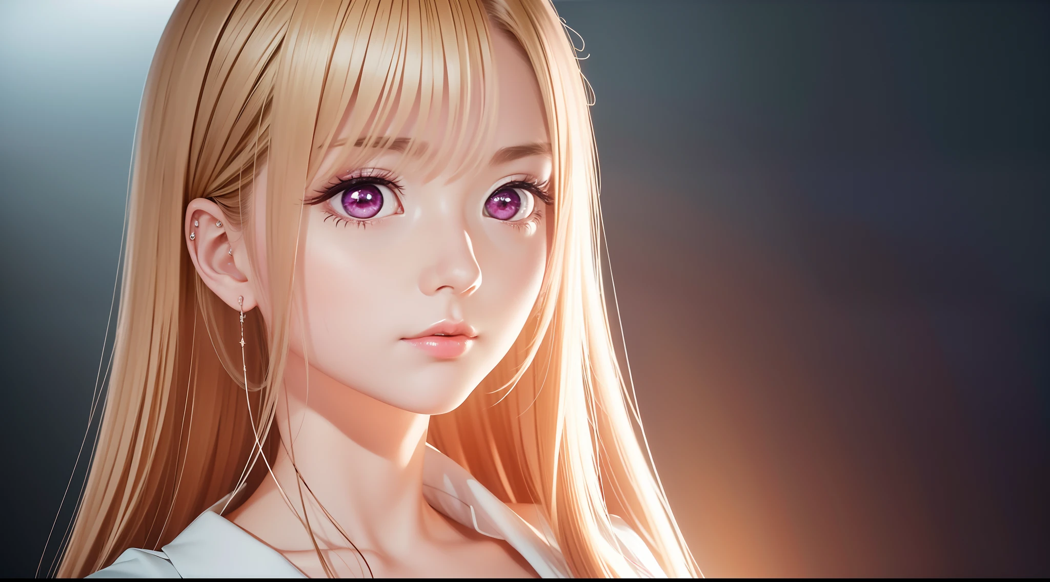 focused upper body, 1 girl, marin kitagawa, big bust, sparkling pink eyes, (((classroom background))), Colorful beautiful girl: long blonde hair, oil painting, nice perfect face with soft skinice perfect face, intricate detail, splash screen, 8k resolution, masterpiece, artstation digital painting smooth, 8k resolution photorealistic masterpiece, professional photography, natural lighting, volumetric lighting maximalist photoillustration: by marton bobzert