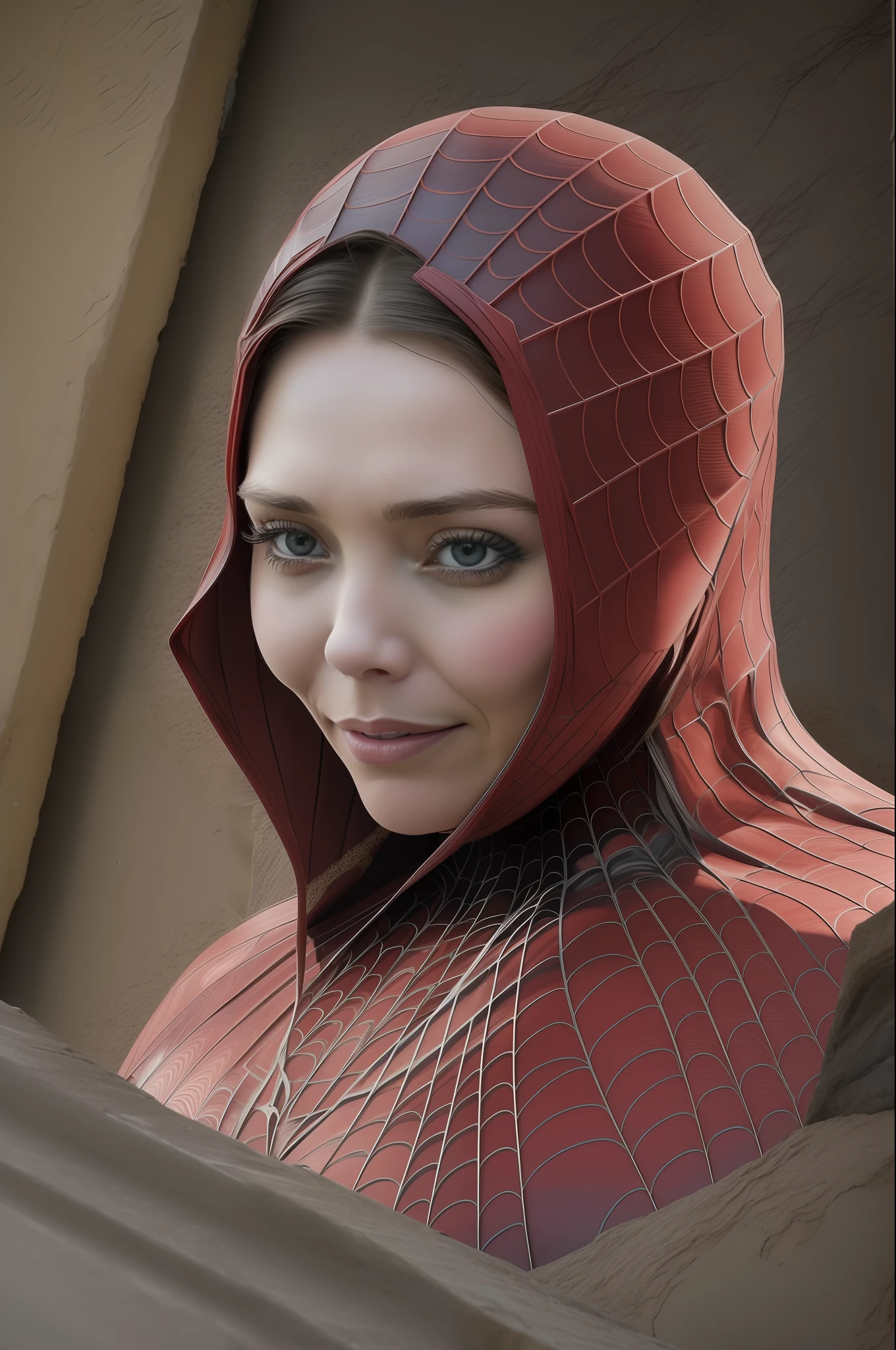 A close up of a woman wearing a spider - man costume - SeaArt AI