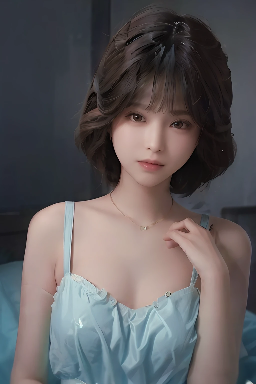 (masuter piece:1.3)、(8k、Photorealsitic、RAW Photography、top-quality: 1.4)、(1girl)、beautiful countenance、(lifelike face)、(A dark-haired、short-hair:1.3)、Beautiful hairstyle、realisticeyes、Beautiful details、（real looking skin）、Beautiful skins、（Sweaters）、absurderes、enticing、超A high resolution、A hyper-realistic、high-detail、the golden ratio、swim wears、gravure、