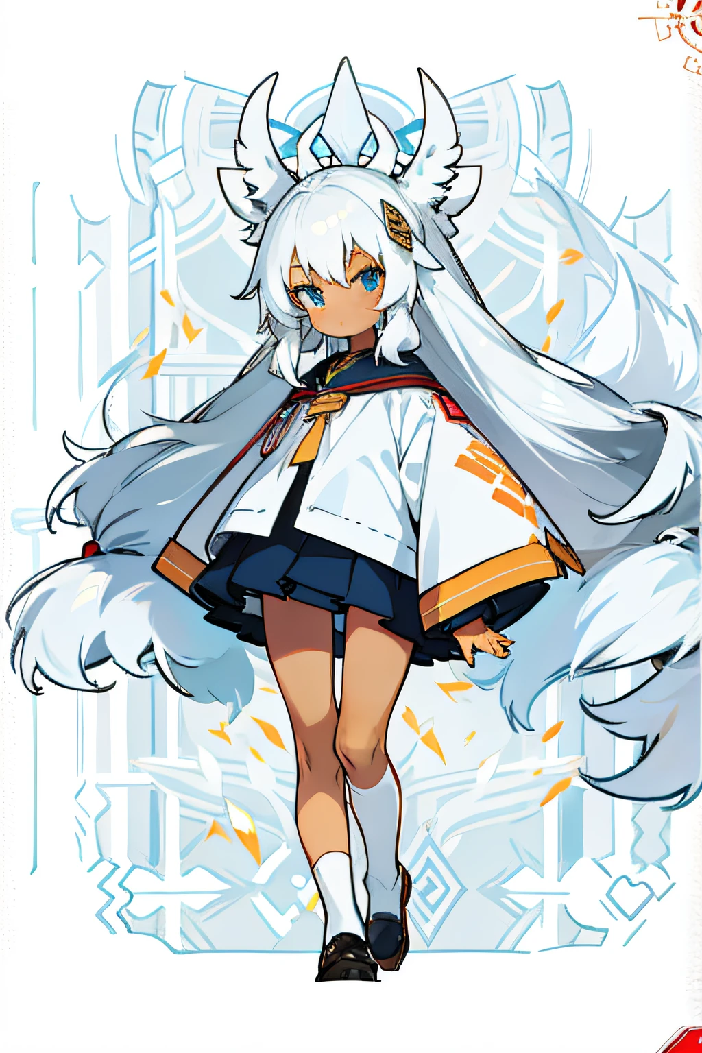 Long-haired little loli，Skin tan，Has long silver-white hair