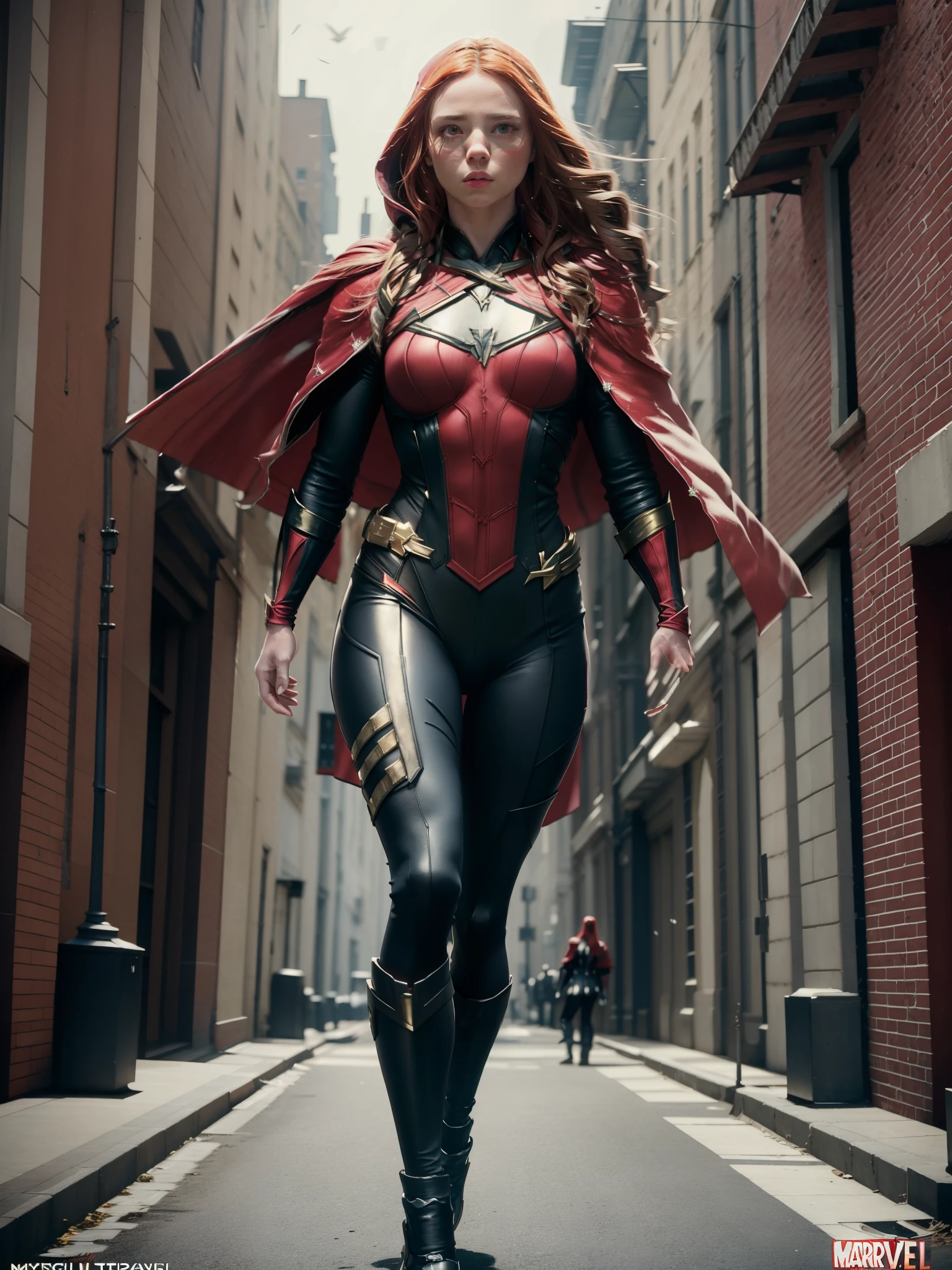 Scarlet witch, marvel, masterpiece, dinamic pose, walking forward, slow-motion, ready for a fight, realistic, hyperdetailed, unreal engine 5, 4k