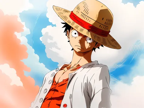 a drawing of a man in a hat and a jacket, portrait of luffy from one piece, luffy (one piece, luffy from one piece, perfect line...