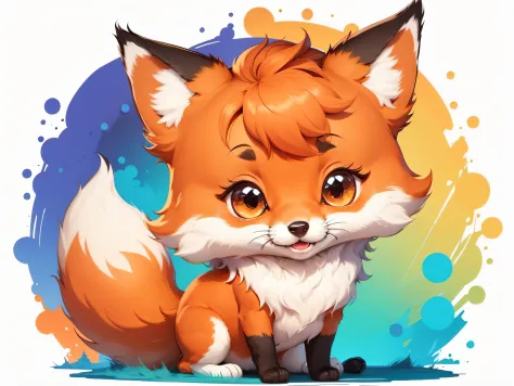 happy little fox, smily face, bright eyes, big fury tails to full