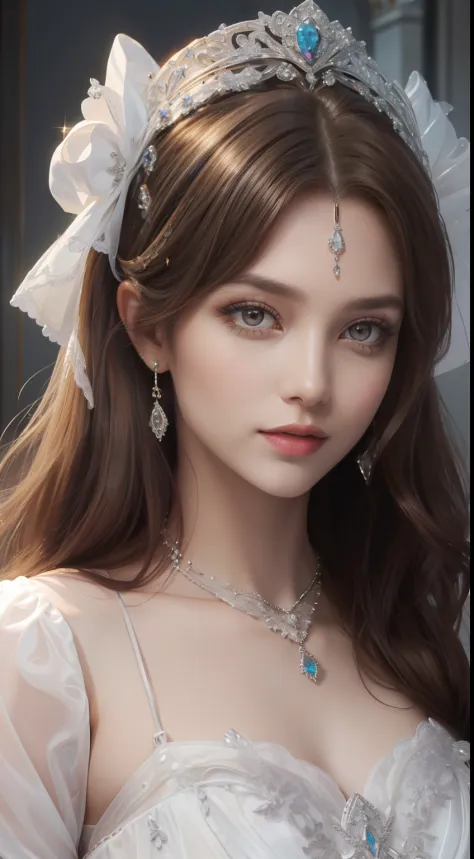 tmasterpiece，Highest image quality，Beautiful bust of a royal lady，Delicate brown hairstyle，Silver eyes are clear，Embellished wit...