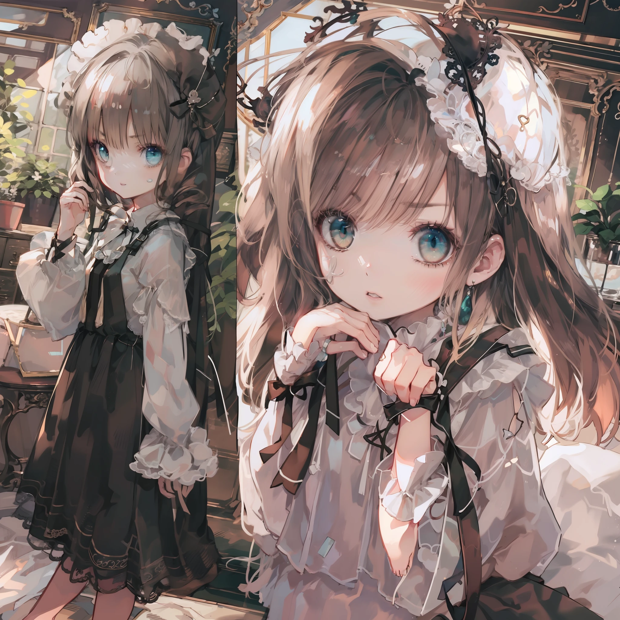 very cute female child:1.1,10 yo,Gothic Lolita:1.8,dutch angle shot,ground-level shot,low angle,full body shot,medium shot,Barefoot,livingroom:1.5,Summer,day, Long hair,flat chest,Wind,Drooping sweat:1.1,(4K), (Raw photo: 1.2), (Realism: 1.4), (masutepiece: 1.3), (exquisite detailing: 1.2), Delicate and beautiful details, (Eye Detail), (Facial Detailed), (Highest Quality) :1.4), (Hyper-Resolution: 1.2),(very detailed illustration), Best Quality,depth of fields, Wide light, natural shadows