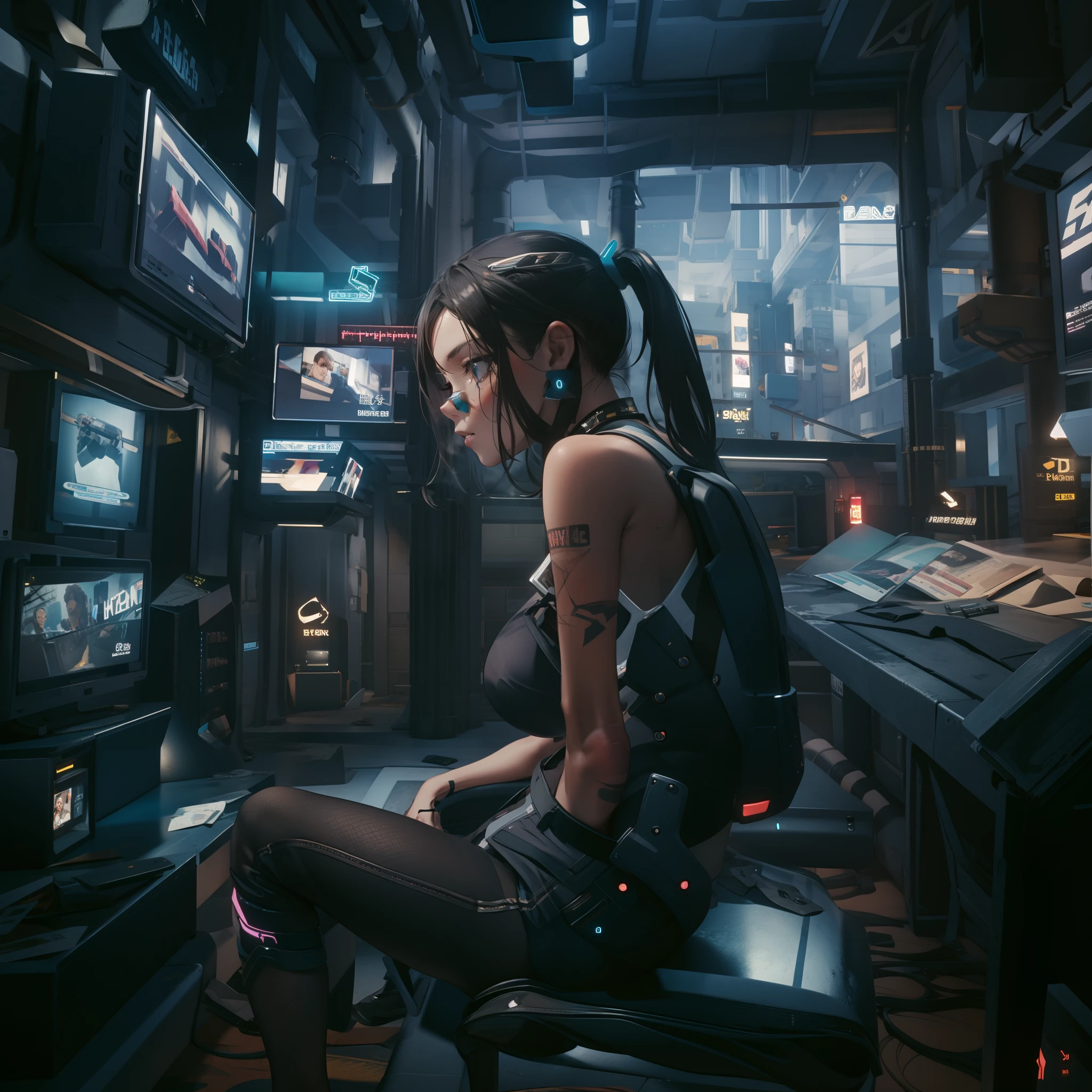 cyberpunked:1.6,Cyber City:1.8,Hi-Tech,High-tech townscape:1.8,Blowing in the wind:1.6,Relaxing girl,dutch angle shot,full body shot,medium shot,High-tech room:1.6,Cyberpunk Room:1.8,(8K), (Raw photo: 1.2), (Realism: 1.4), (masutepiece: 1.3), (exquisite detailing: 1.2), Delicate and beautiful details, (Eye Detail), (Facial Detailed), (Highest Quality) :1.4), (Hyper-Resolution: 1.2), cinematric light, (very detailed illustration),Best Quality,depth of fields, Wide light, natural shadows