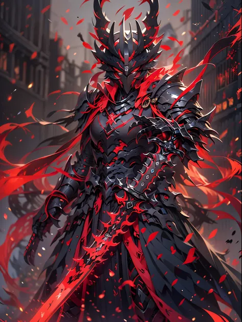 a close up of a person holding a sword and a red light, ruler of inferno, beautiful male god of death, black fire color reflecte...