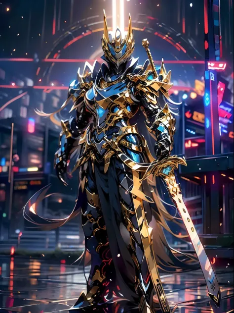 ultra wide shot, full body shot, (masterpiece, best quality), A paladin holding a light infused sword, light magic, divine, mage...