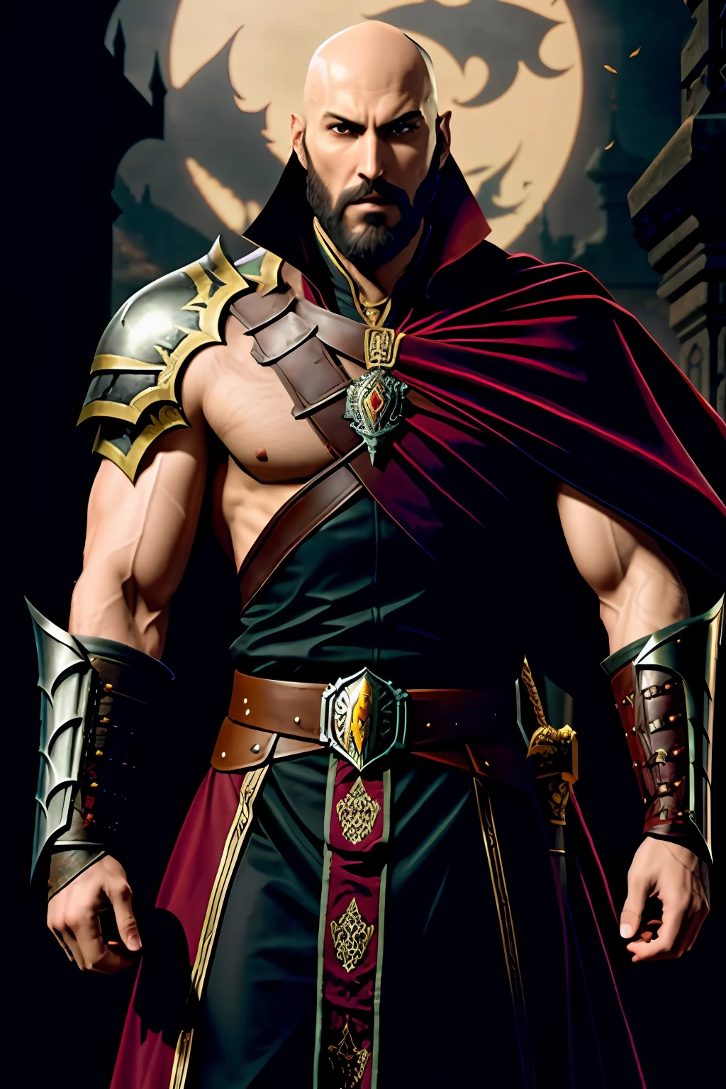 Castlevania Lord of the shadows bald beard handsome muscular full moroccan Armor