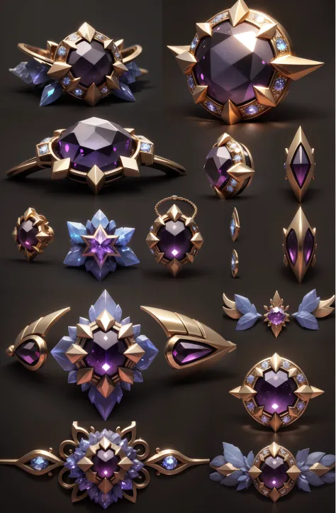 （Gemstones are bonded to metals），（tmasterpiece），（best qualtiy），（ultra - detailed）gameicon，face，tmasterpiece，HD transparent background，3D rendering 2D，Front view，The outside of the gemstone is set with thin metal，The trend and pattern of the metal have a se...