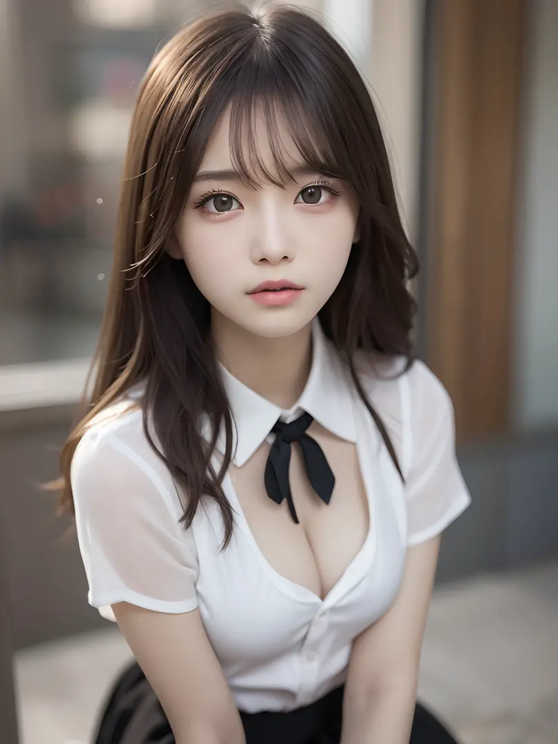 tmasterpiece，top-quality，offcial art，Highly detailed CG Unity 8K wallpapers，Like schoolgirls，very delicate beautiful，超A high resolution，（realisticlying：1.4），Golden hour lighting，（The upper part of the body），（Platinum shorthair：0.8），（puffy eye），looking at v...