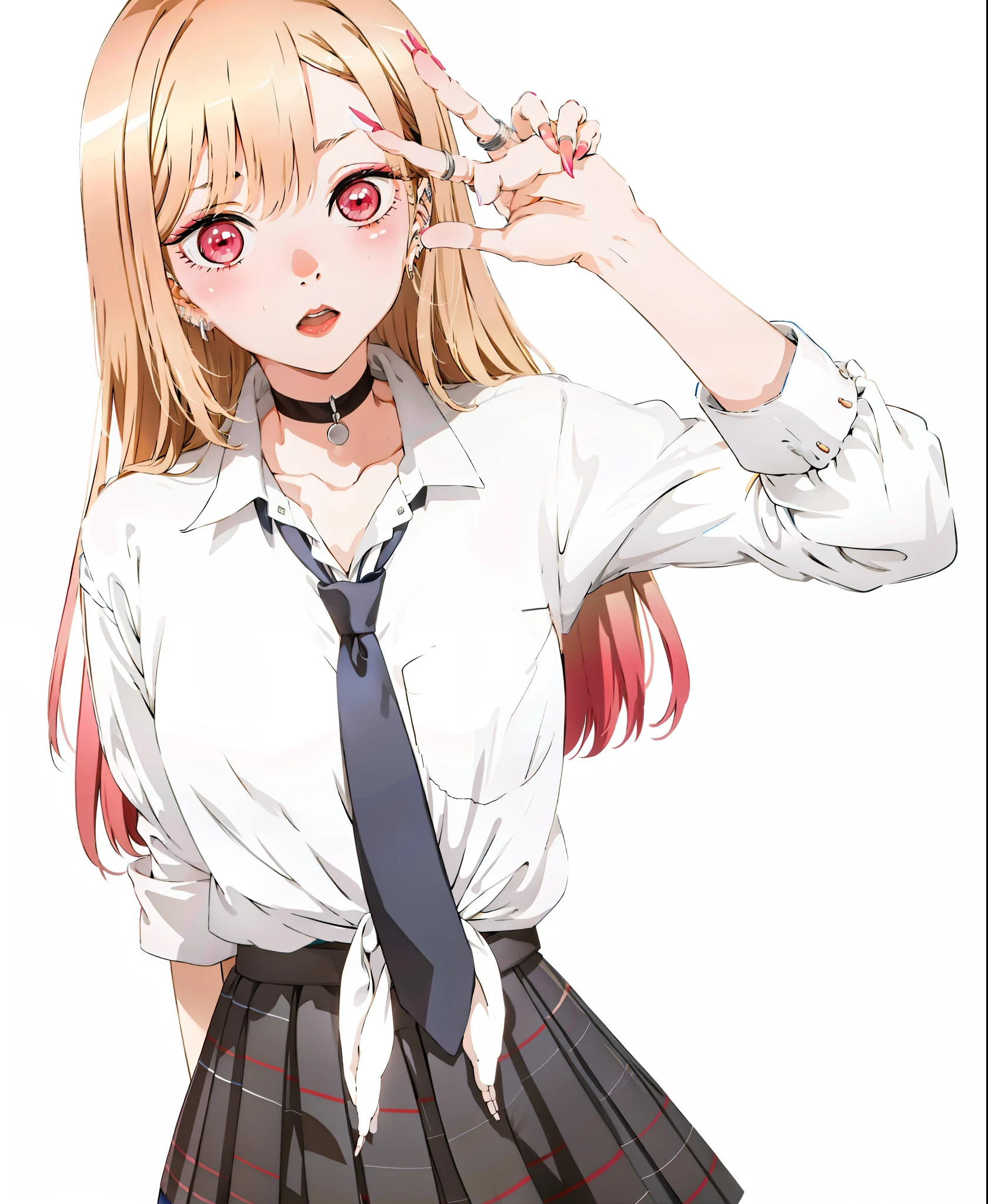 Anime girl with long blonde hair wearing a white shirt and a black tie ...