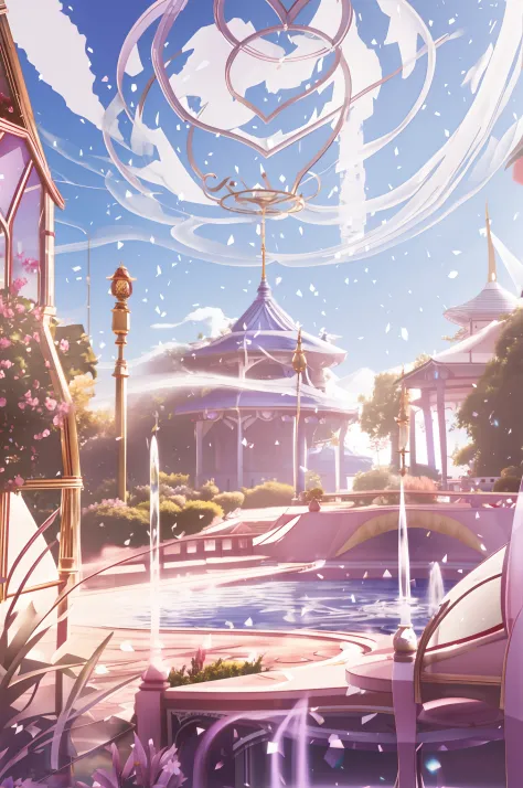 There is a large garden with a gazebo and fountain, beautiful render of a fairytale, palace background, fairy tale style background, illusory engine ; romantic motifs, anime beautiful peace scene, stunning arcanum backdrop, beautiful anime scenes, stuning ...