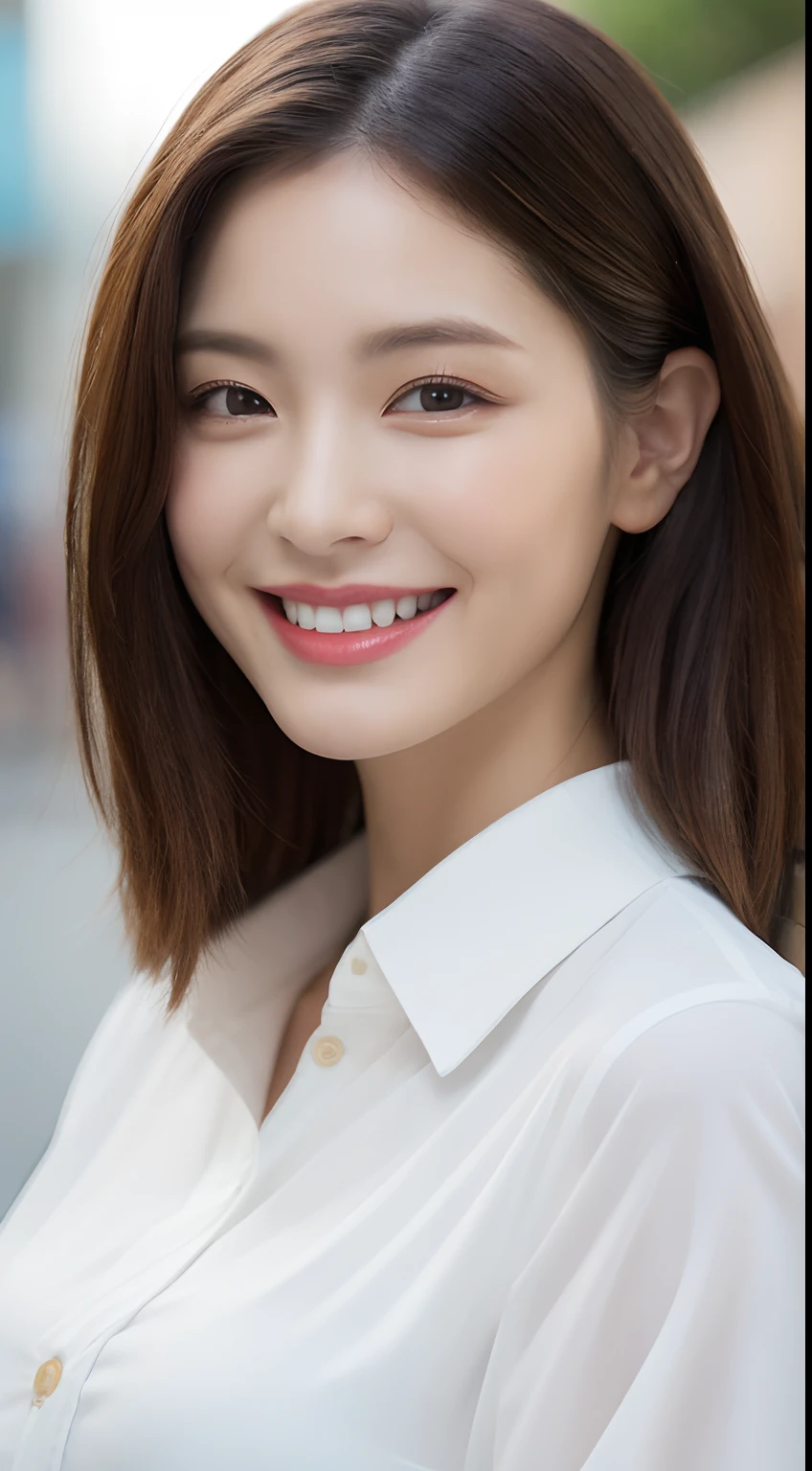 A close up of a woman with a white shirt and a smile - SeaArt AI