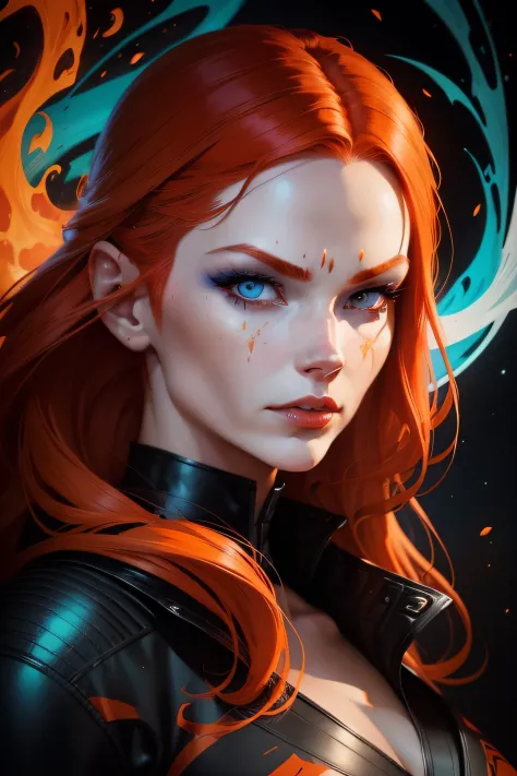 a woman with red hair and grey eyes and a white face, beautiful comic art, orange fire/blue ice duality! , martin ansin artwork ...