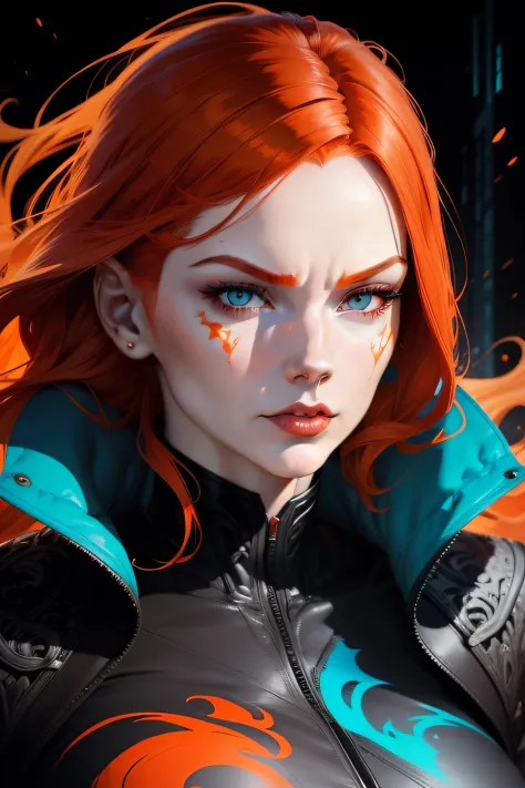 a woman with red hair and grey eyes and a white face, beautiful comic art, orange fire/blue ice duality! , martin ansin artwork ...