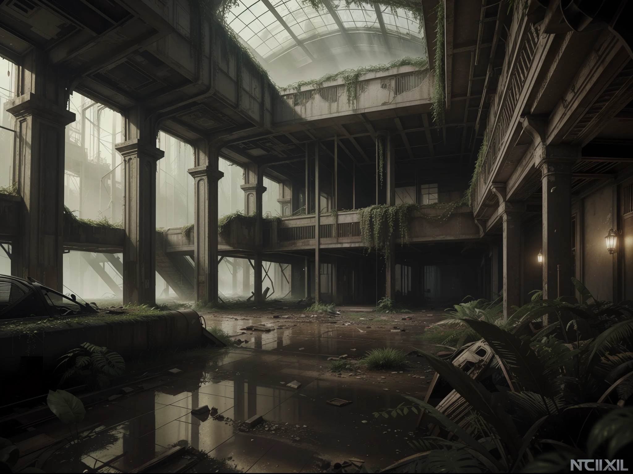 hyper realistic, dystopian abandoned city, overgrown jungle look, 64k ...