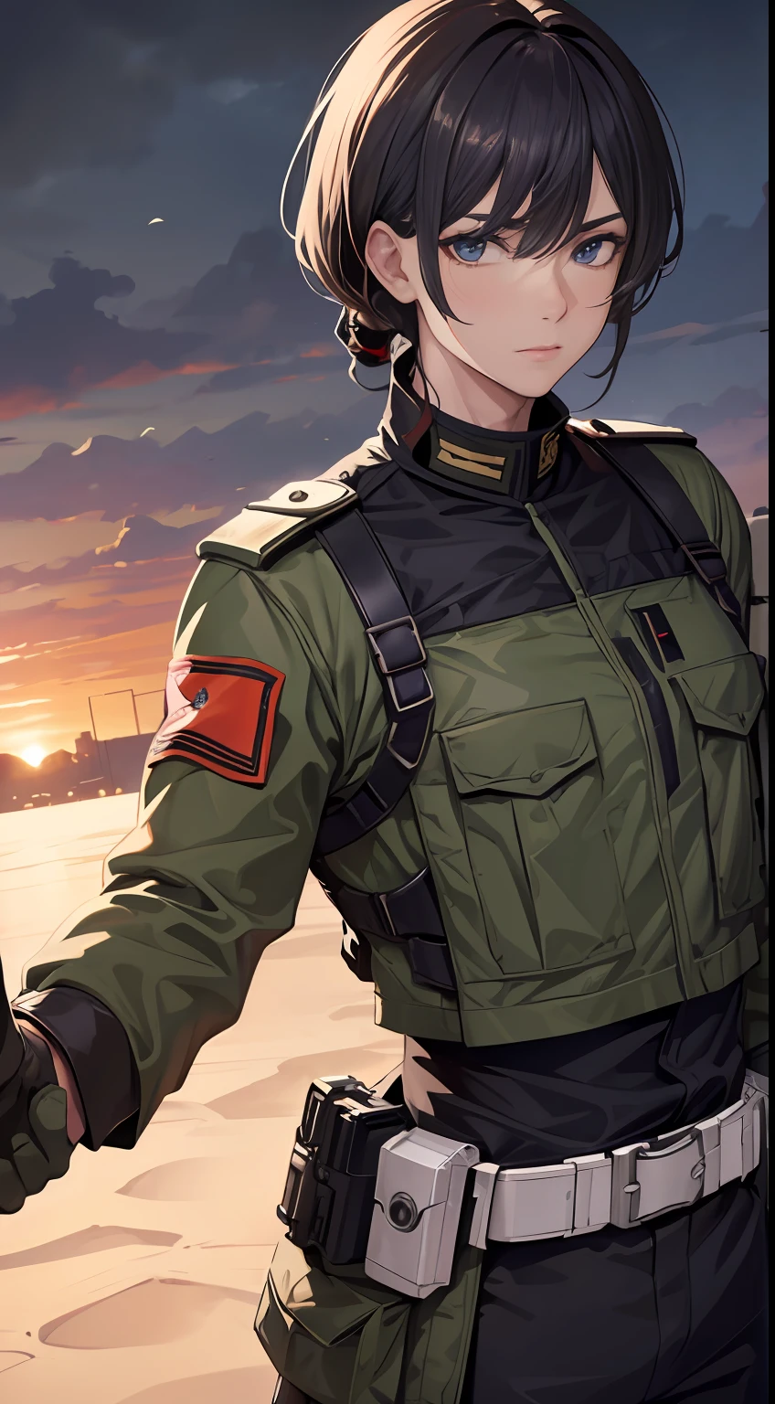 Male soldiers，Dark military uniform,  Man in goggles, The facial features are tough and handsome, Delicate facial features，Exquisite military uniform， Hold a gun in both hands，Assault rifle QBZ, 8k digital painting, High-quality fanart,  Detail art style，The lens gazes, The upper part of the body，stereograms, tachi-e, angle of view, Atmospheric perspective, first person perspective, 8K, Super detail, ccurate, Best quality, hyper HD, Textured skin, Super detail, High details, A high resolution, 1080p