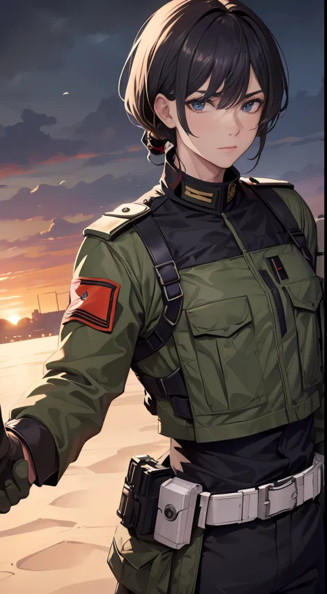 Male soldiers，Dark military uniform,  Man in goggles, The facial features are tough and handsome, Delicate facial features，Exqui...