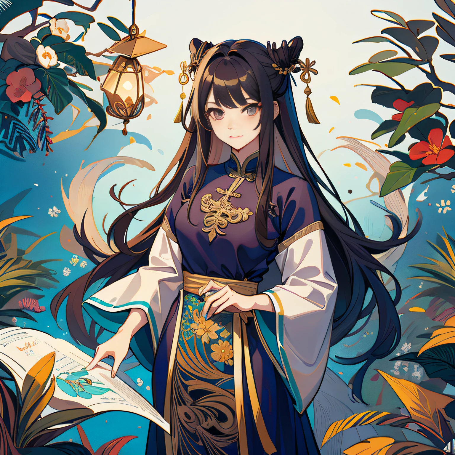 越南古代服飾越南語, 她穿裙子, 人物畫, guweiz 風格的藝術品, 制服8k壁紙, 超細節, 32k