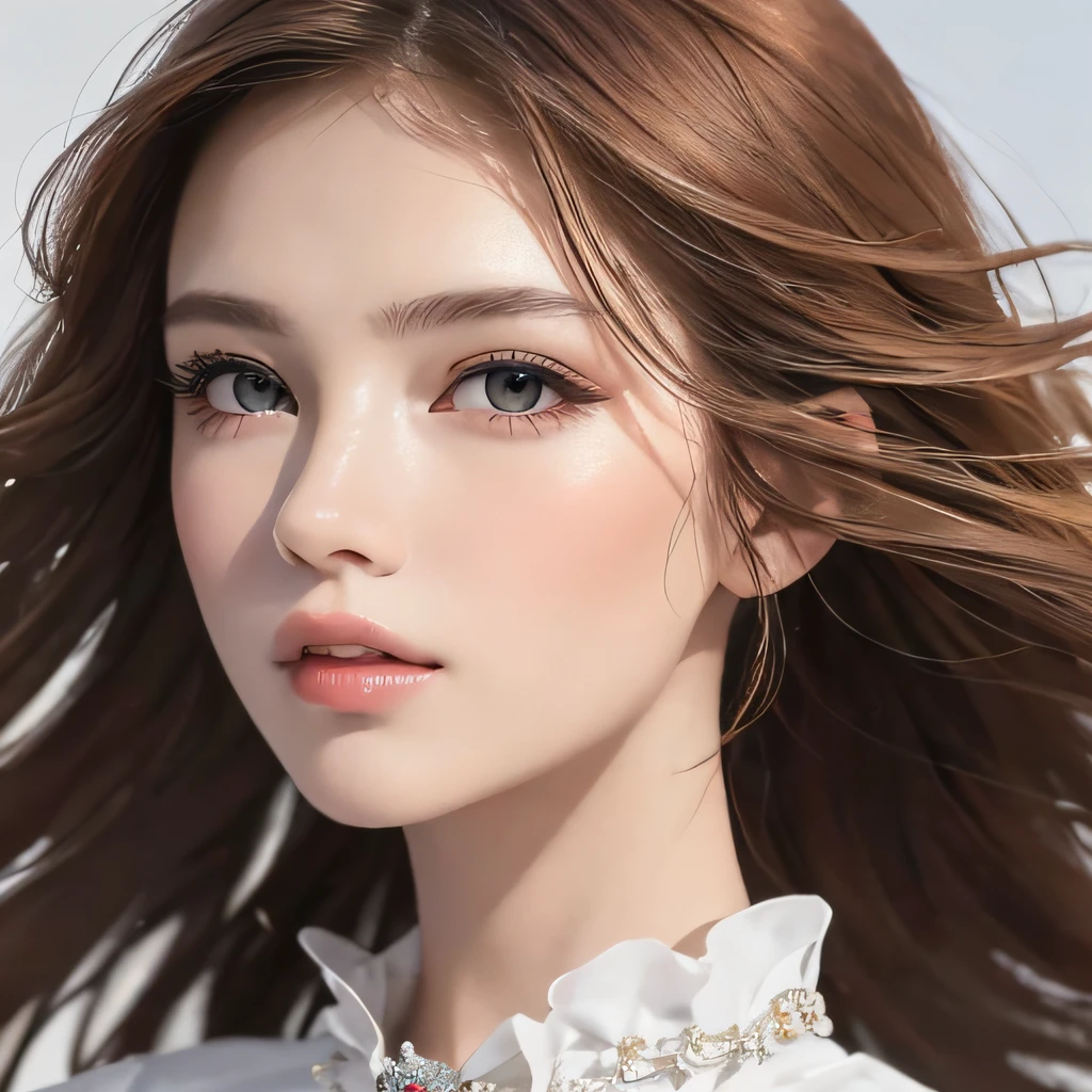 (8K, RAW Photos, of the highest quality, Masterpieces: 1.2), (Realistic, Photorealistic: 1.37), Highest Quality, Ultra High Resolution, light  leaks, Dynamic lighting, Slim and smooth skin, (Full body:1.3), (Soft Saturation: 1.6), (Fair skin: 1.2), (Glossy skin: 1.1), Oiled skin, 22 years old, Night, shiny white blonde, Well-formed, Hair fluttering in the wind, Close-up shot of face only, Physically Based Rendering, From multiple angles, bvlgari dresses