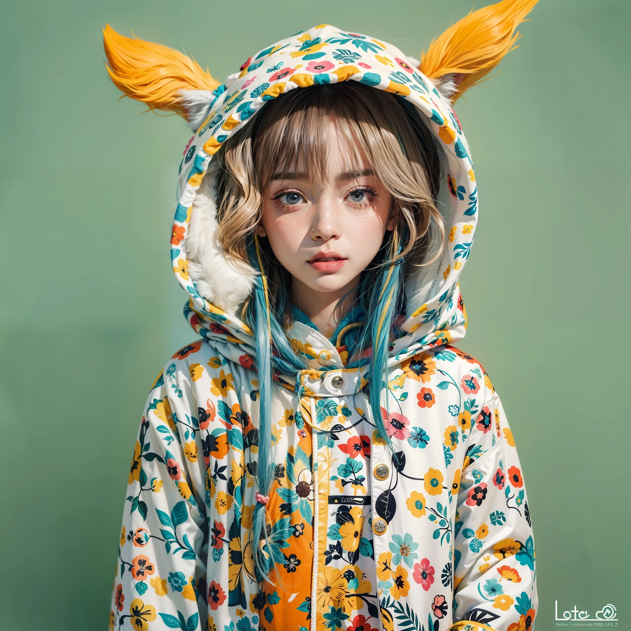 10years old girl、Photo、Fantastical、Pop Color、Loretta Luxe、flat-colors、hitornfreckles、animal hood、Plain background