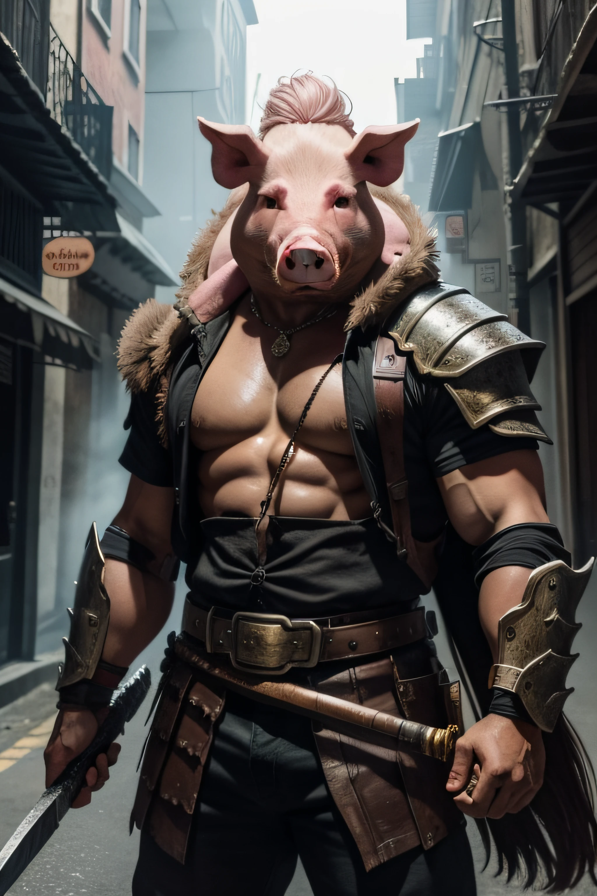 A close up of a man in a costume with a pig mask on - SeaArt AI