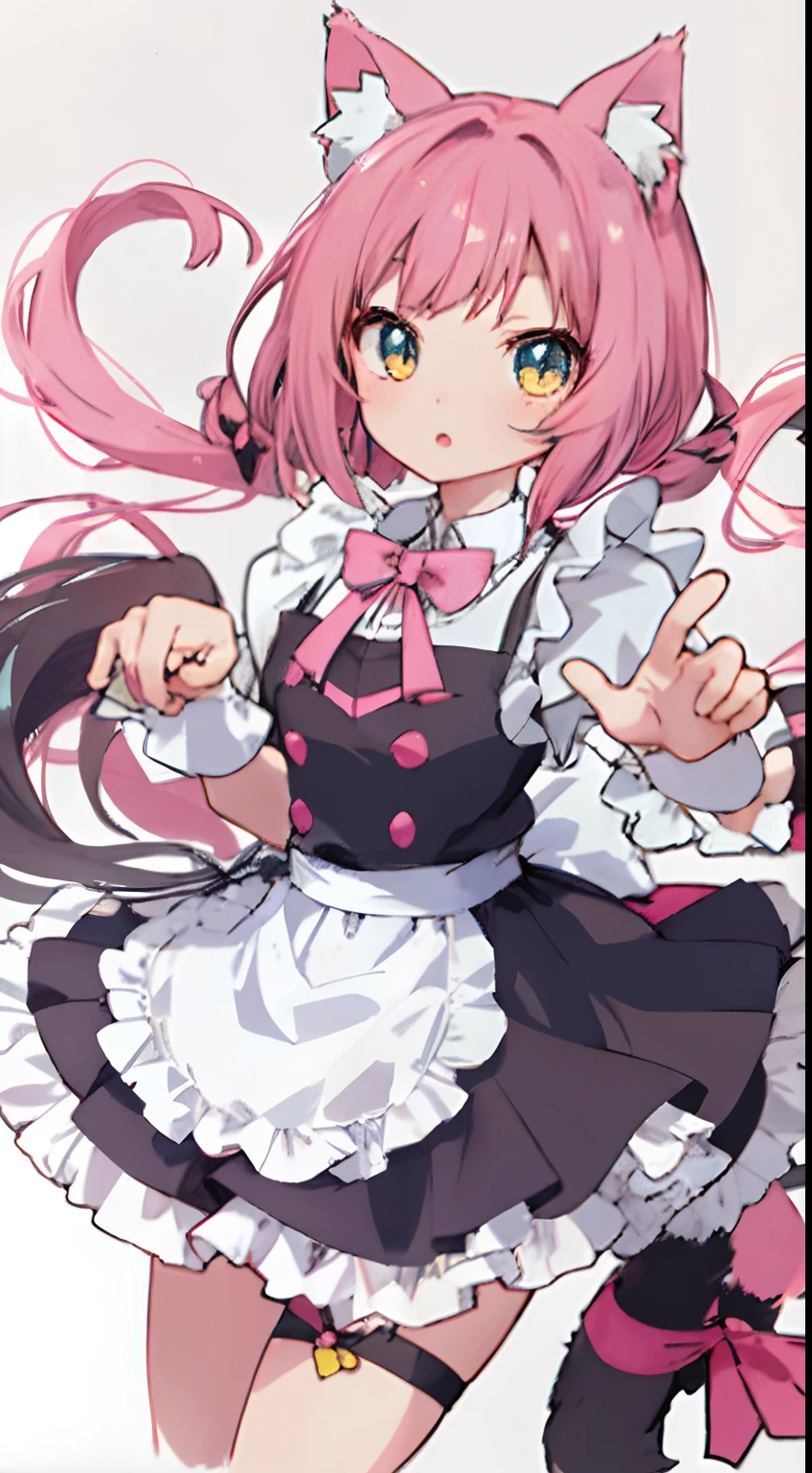 Anime girl in a maid outfit with a cat ears and a cat tail - SeaArt AI