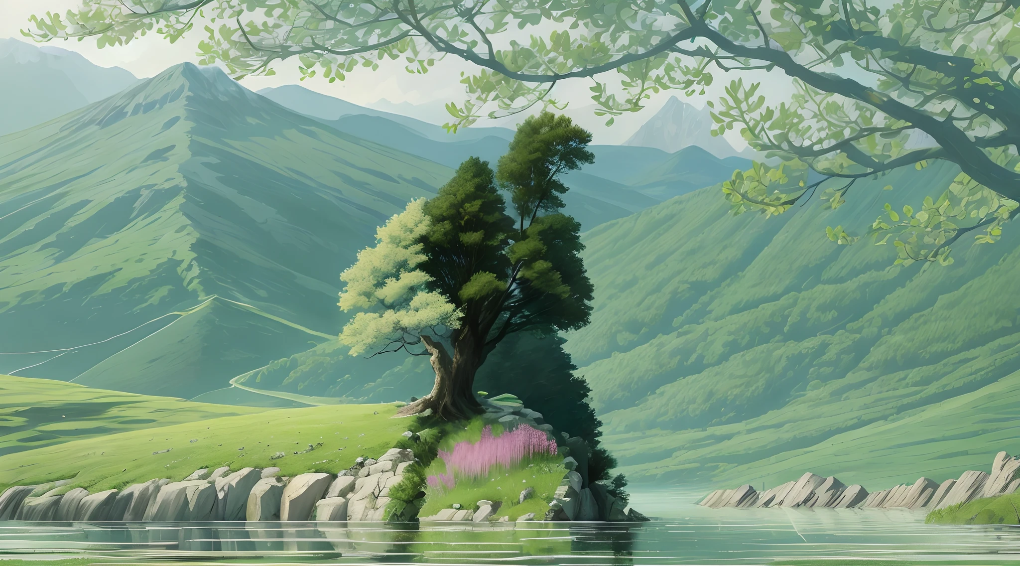 escena de la naturaleza，Agua，El árbol，obra maestra，4k