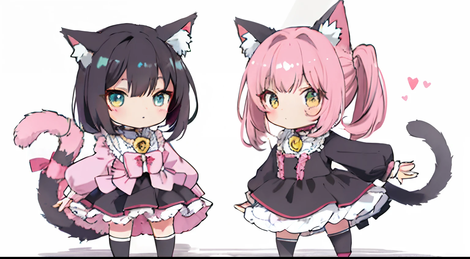 Anime characters standing on the ground，There are cat ears and clothes, anime cat girl in a maid costume, cute anime catgirl, Cute!! tchibi!!! Cat woman, Anime moe art style, anime catgirl, anime cat, Pisif, Very beautiful anime cat girl, anime girl with cat ears, nyaruko-san, at pixiv, Cat girl，Clearly visible cat's paws