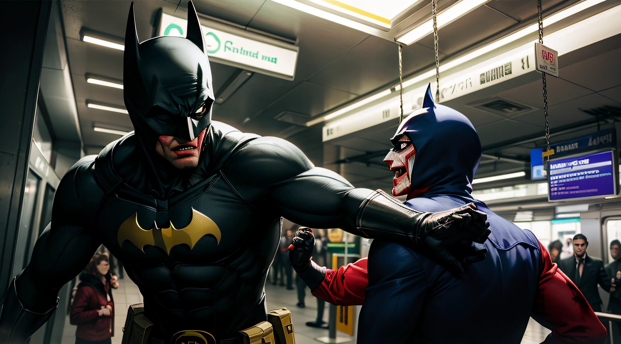 Batman and joker in a subway station - SeaArt AI