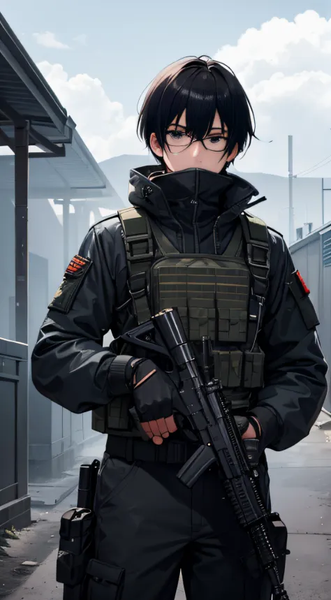 Male special forces，Dark military uniform,  Man in goggles, The facial features are tough and handsome, Delicate facial features...