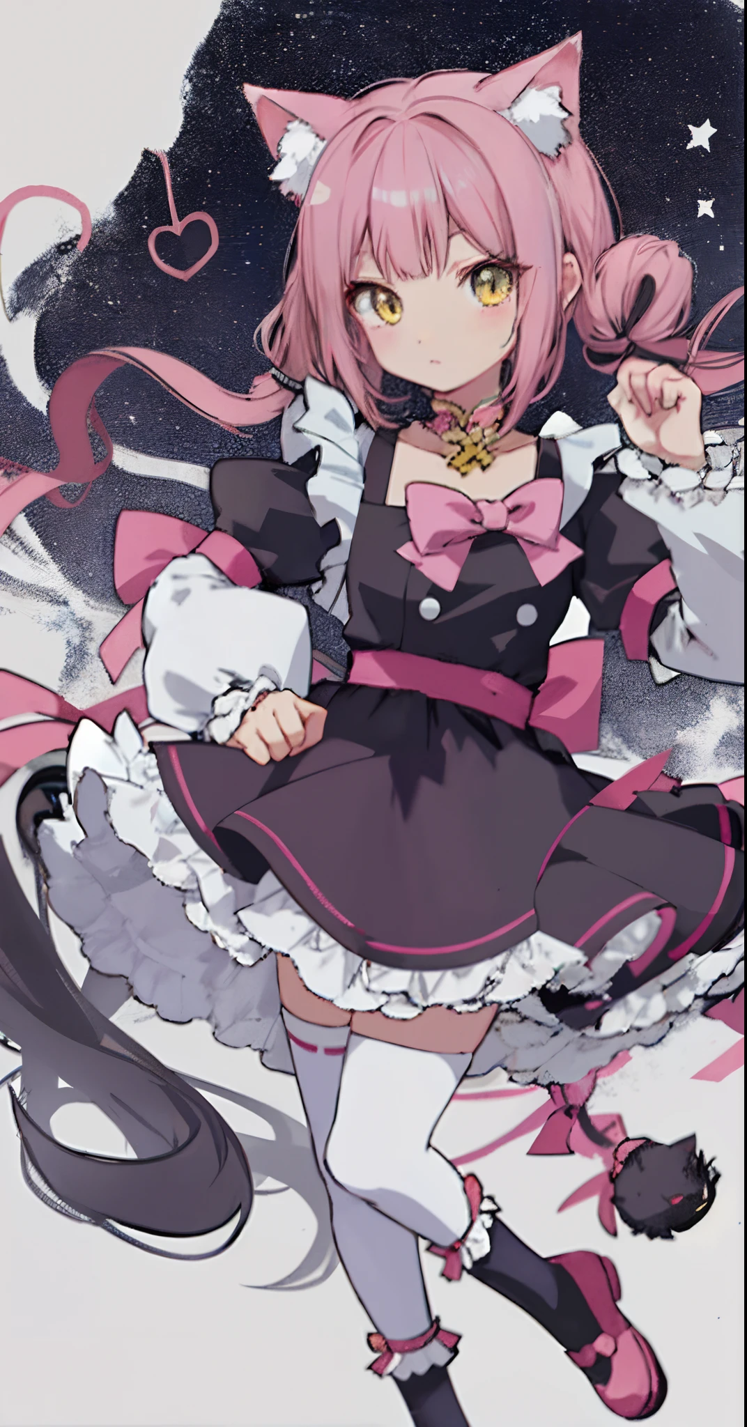 Anime girl with pink hair and black and white outfit with a cat ears -  SeaArt AI