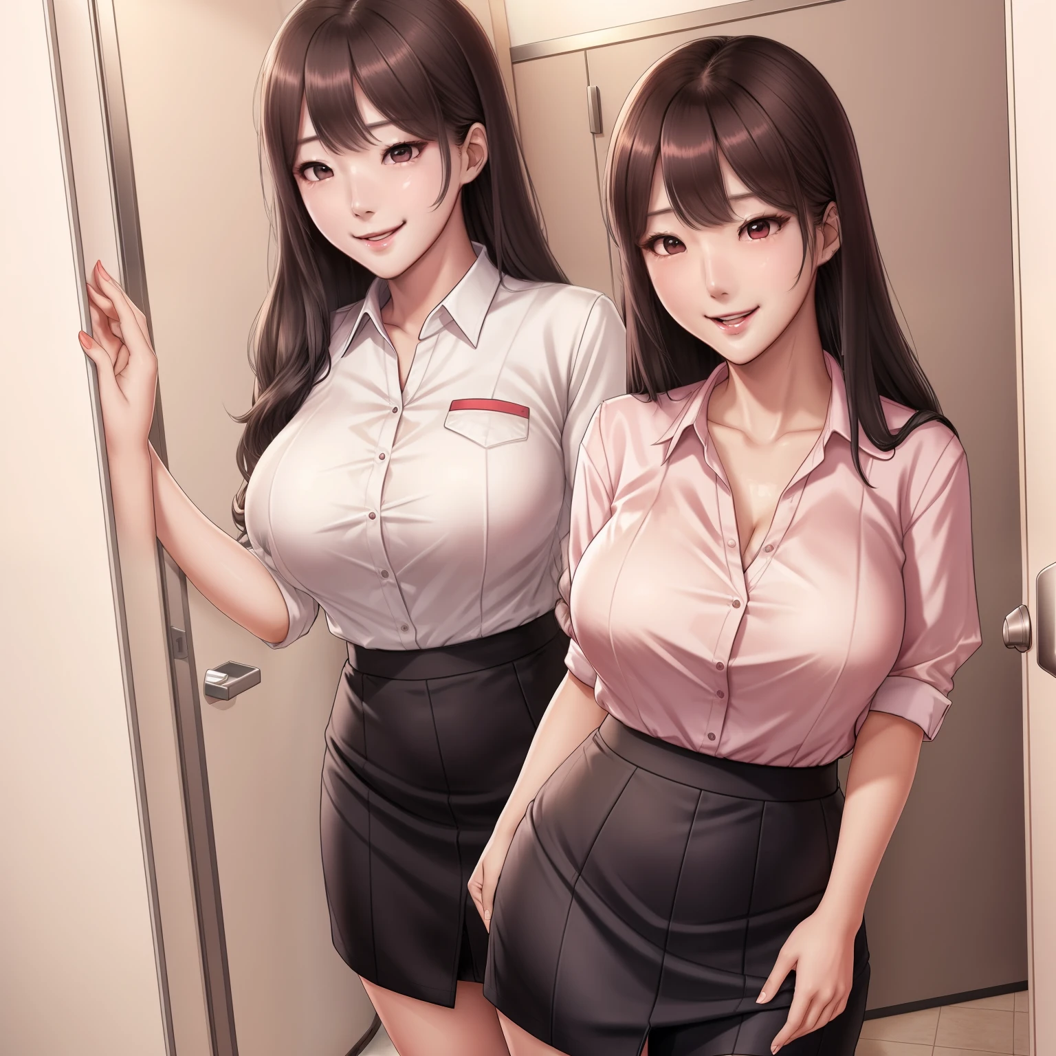 Korean girl,office lady assistant, he tall,sexy pose office lady assistant,long wet brown hair,super big breast,(P cup),age 18,happy,ahegao and smile detailed face,sexy office lady assistant long wet shirt, and skirt outfit,full body,red peach lips,office lady asistant porn on my toilet office,her nose and cheek was red ,(nfsw:1.5)