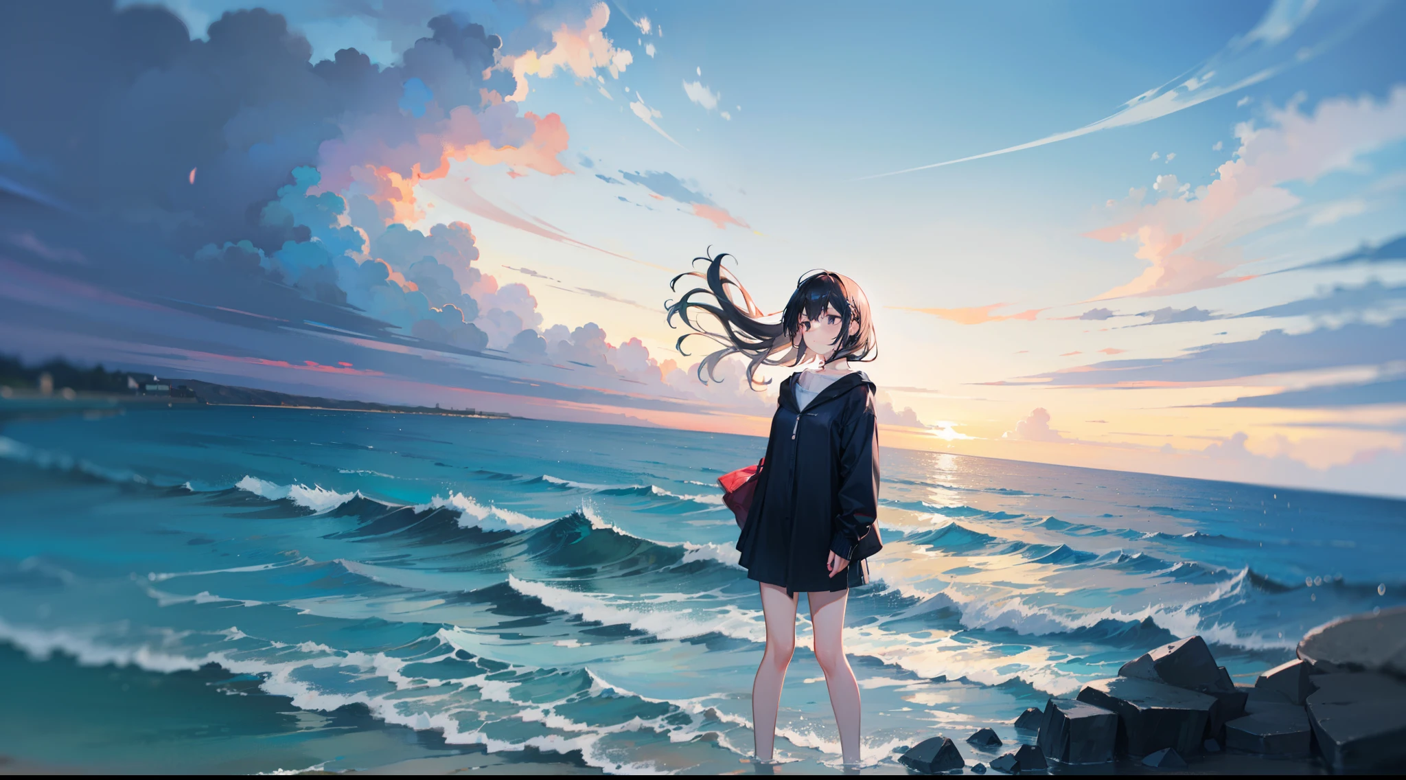 1. Anime. Young woman looking at the sea by FluffyBird01 on DeviantArt