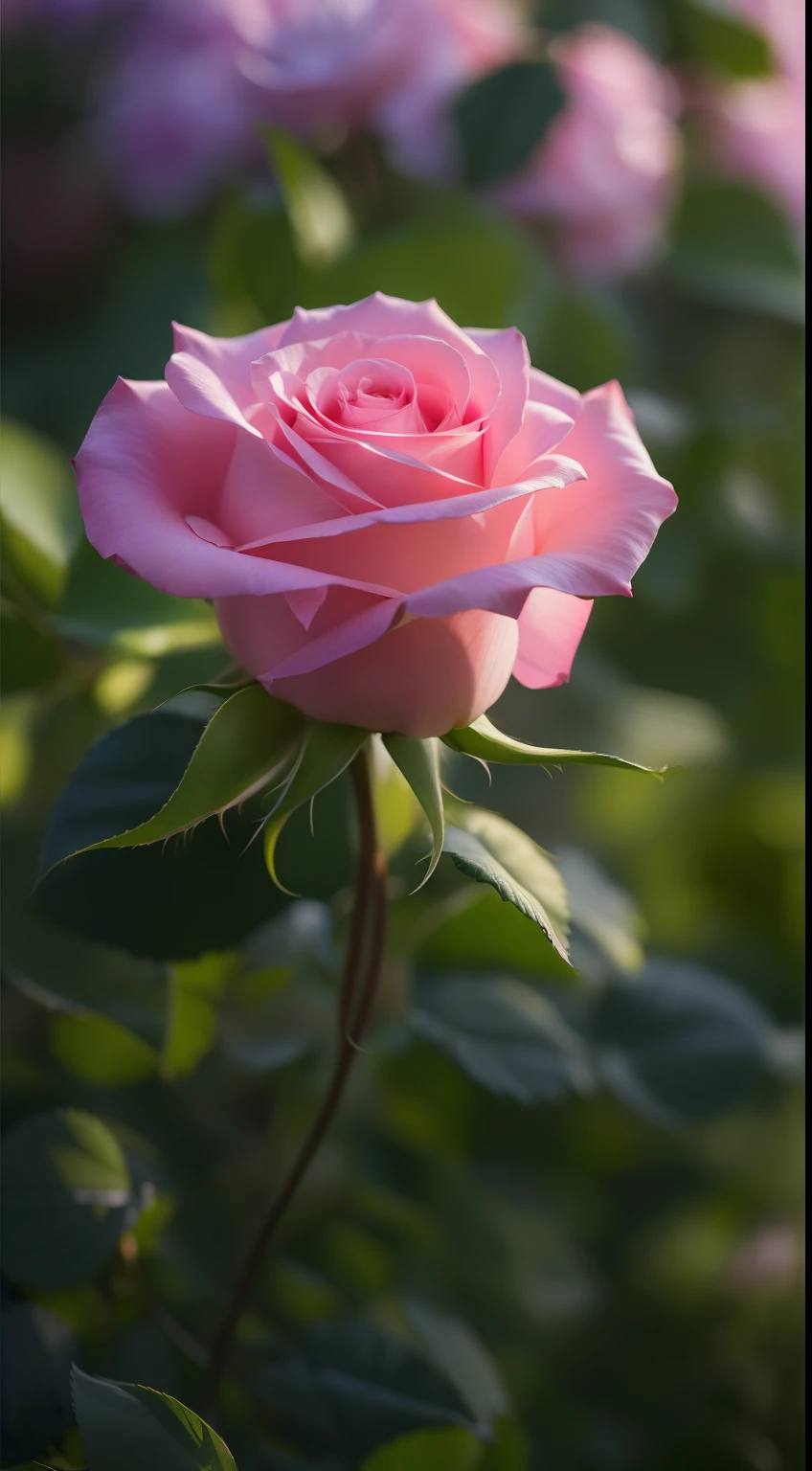 Pink roses grow in the bushes in the garden, Pink Rose, roses in cinematic light, pink rosa, Rose Twinings, photo of a rose, Anna Nikonova, with soft pink colors, photo taken with canon 5d, soft light 4 k in pink, taken with a pentax k1000, Incredibly beautiful, Melanchonic Rose Soft Light