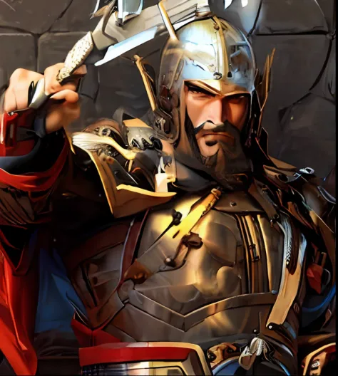 Man in helmet with sword