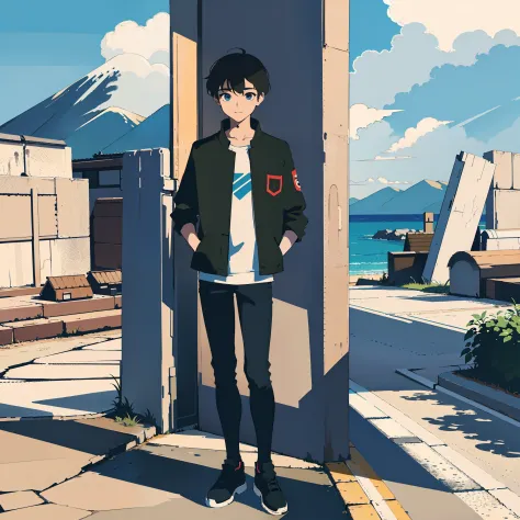 A cool young boy, standing