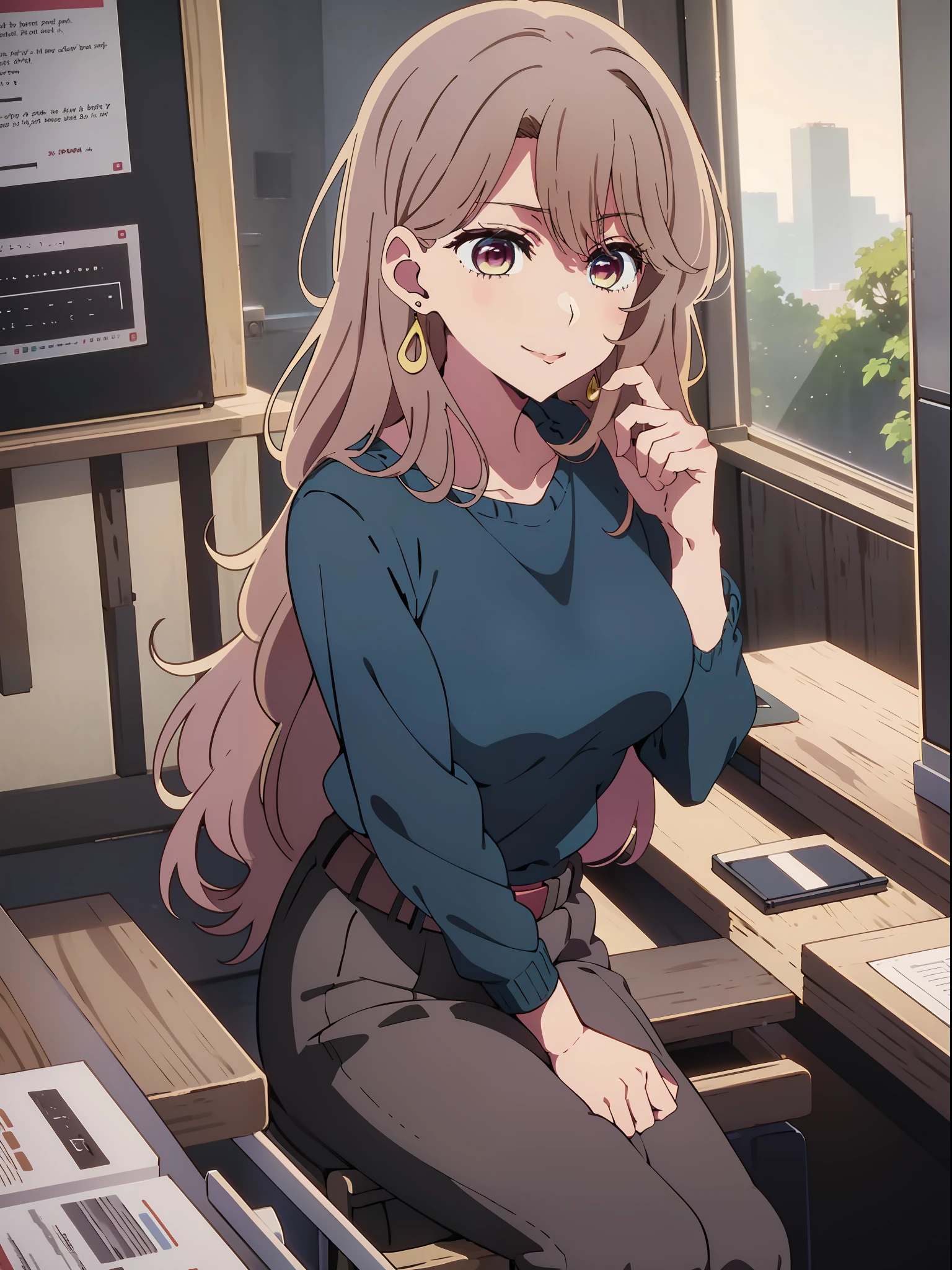 Anime girl with long hair and blue shirt in room, anime moe art style, Anime visuals of cute girls, Anime Best Girl, marin kitagawa fanart, [[[[grinning evily]]]], pretty anime girl, Smooth Anime CG Art, Seductive Anime Girl, charming anime girls, Cute anime girl, portrait of cute anime girlbabes, Cunning smile