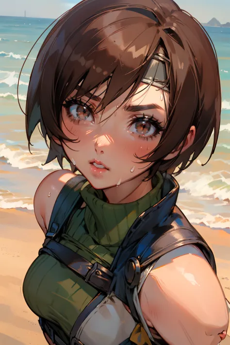 Yuffie_Kisaragi_01 Girls,  ((Front-facing person)), arms forward, Looking at Viewer, begging me to kiss, Brown eyes, Short hair,...