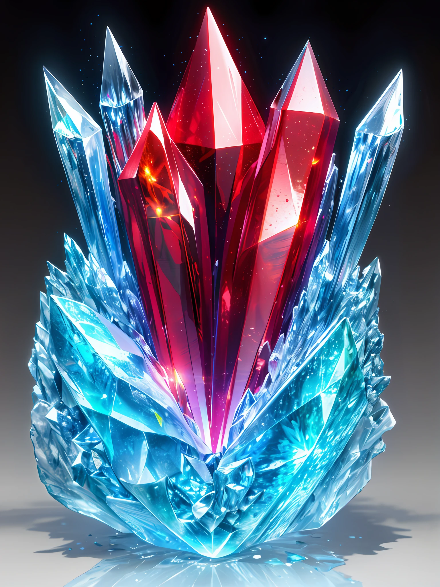 (Best quality:1.2) (4K:1.) (very high resolution:1.1) , (photograph of-realistic:1.1) , (ultra detailed CG:1.1) , Official concept art , sculpture made of crystal , No Man , Solo , Inorganic upper body , Transparent body , (phcrystal:1) , Red crystal , Pedras preciosas , (glasssculpture:.95) , Translucent ,Reflection , RTX , lay tracing , Particle