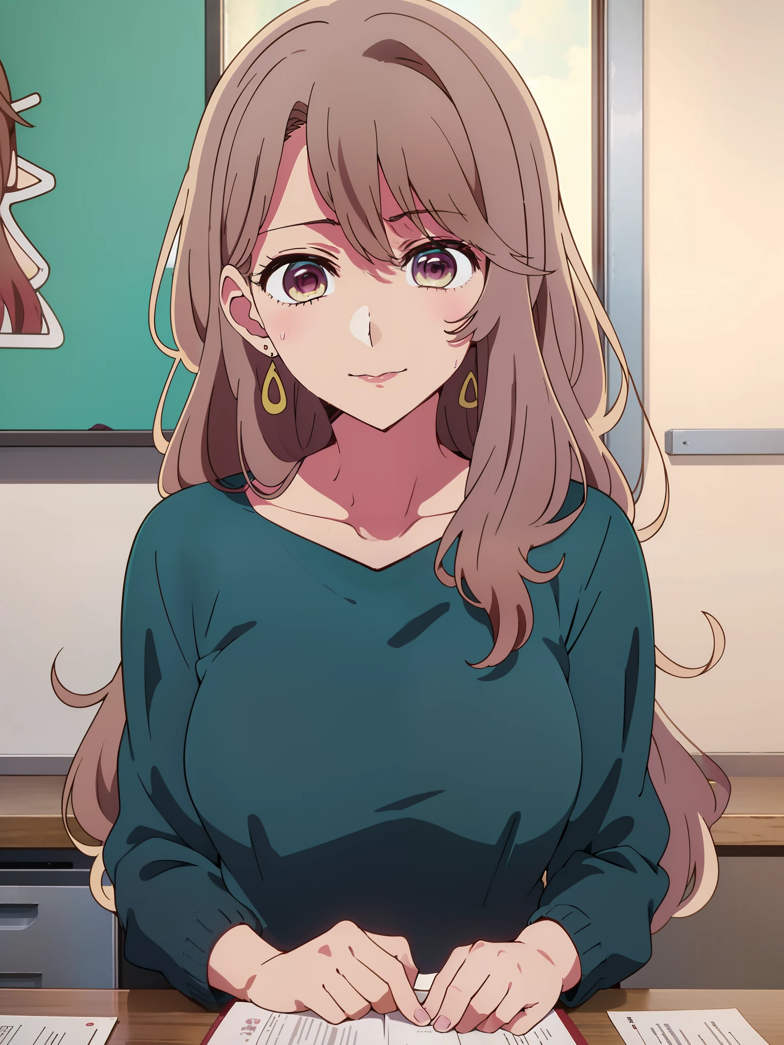 Anime girl with long hair and blue shirt in room, anime moe art style, Anime visuals of cute girls, Anime Best Girl, marin kitagawa fanart, [[[[grinning evily]]]], pretty anime girl, Smooth Anime CG Art, Seductive Anime Girl, charming anime girls, Cute anime girl, portrait of cute anime girlbabes, Cunning smile