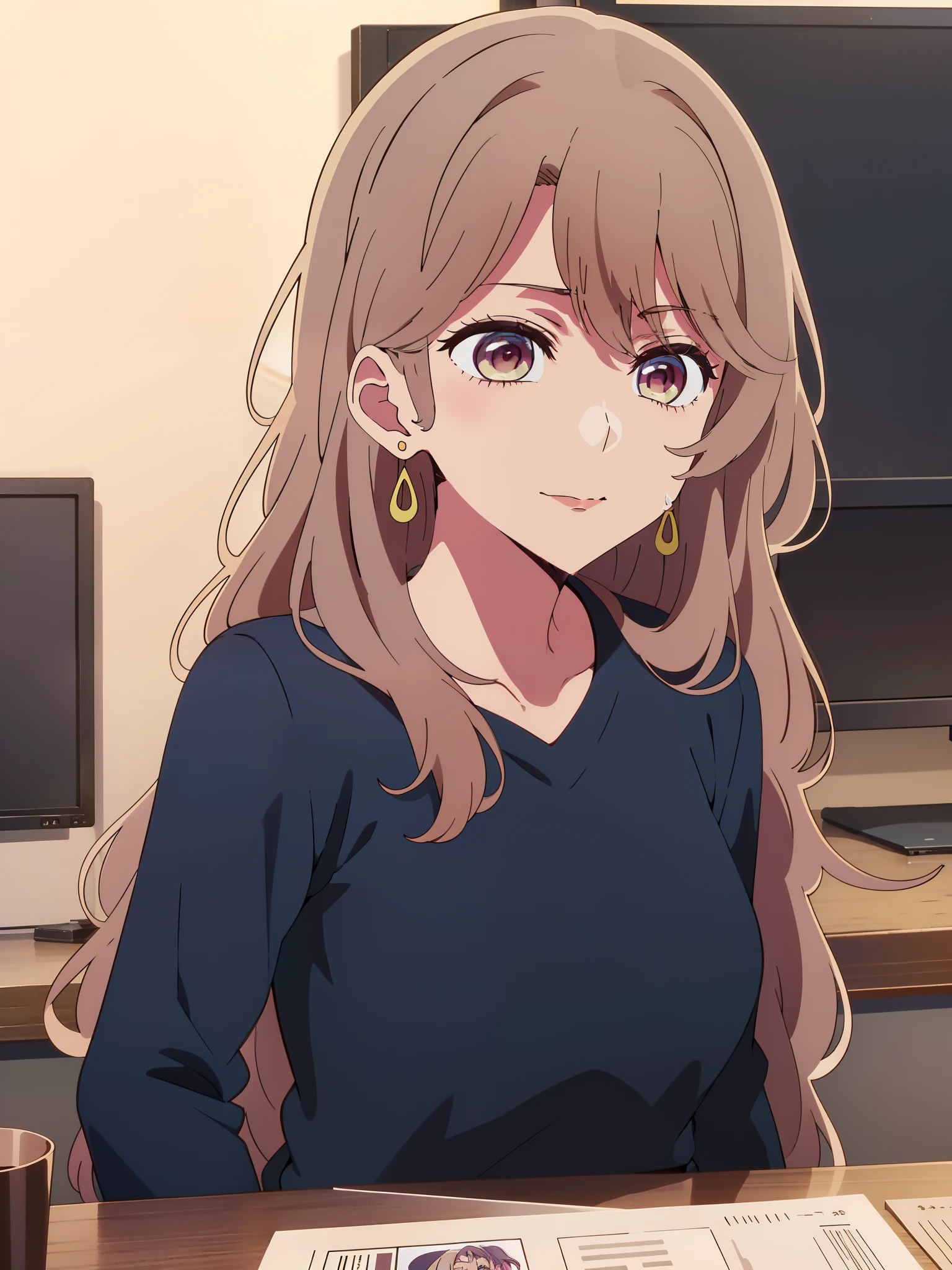 Anime girl with long hair and blue shirt in room, anime moe art style, Anime visuals of cute girls, Anime Best Girl, marin kitagawa fanart, [[[[grinning evily]]]], pretty anime girl, Smooth Anime CG Art, Seductive Anime Girl, charming anime girls, Cute anime girl, portrait of cute anime girlbabes, Cunning smile