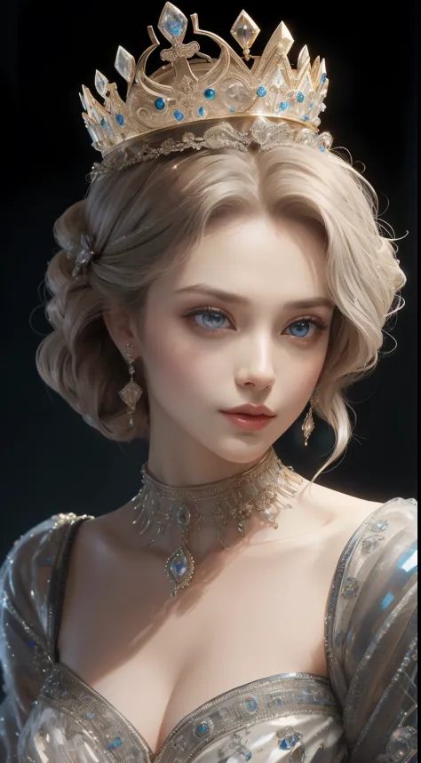 tmasterpiece，Highest image quality，Beautiful bust of a royal lady，Delicate silver hairstyle，The golden eyes are clear，Embellishe...